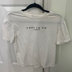 C’est La Vie Paris White Graphic Tee Size XS